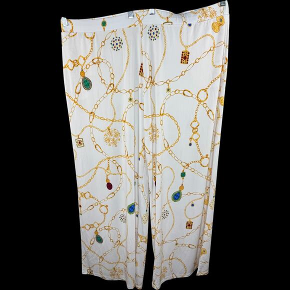 Susan Graver Regular Printed Liquid Knit Pull-On Wide Leg Pants Ivory 2X NWOT - Picture 1 of 7